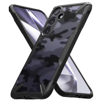 Afbeelding van Ringke beschermhoes compatibel met Samsung Galaxy S24 [Fusion X], schokbestendig, militaire verdediging, krasbestendig, polycarbonaat, robuust, stijf, TPU, bumper voor S24, camo zwart