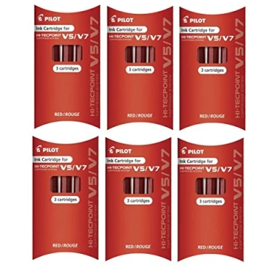 Afbeelding van Pilot bxc v5/V7 Red vervangende inktpatronen voor Hi Tecpoint V5 rollerball pen en V7 systeem navulbare vloeibare inktcartridge (6 18 cartridges)