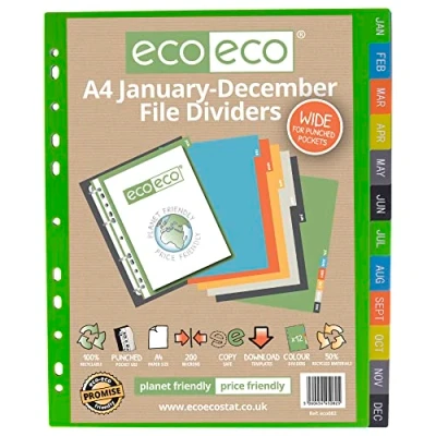 Afbeelding van eco A4 verdelers 50% gerecycled van januari tot december