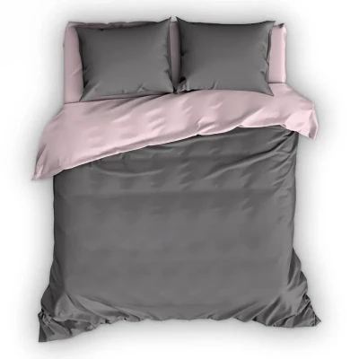 Afbeelding van Romanette Comtesse flanel dekbedovertrek Antraciet/roze 2 persoons (200x200/220 cm + slopen)