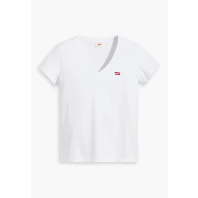 Afbeelding van Levi&#039;s dames Perfect T shirt met V hals en logoborduring in de kleur Wit, maat: XXS