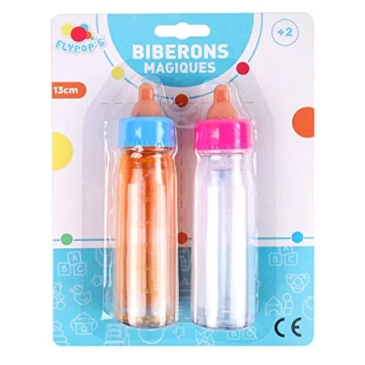Image de FLYPOP&#039;S 2 Biberons Magiques Jeu d&#039;Imitation 011595LIN Multicolore Plastique Pouponner Bibi Jouet Enfant Bébé 13 cm x 3,5 À Partir de Ans