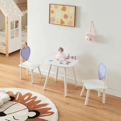 Afbeelding van Kindertafel met 2 kinderstoelen Siljan wit en lila [en.casa]
