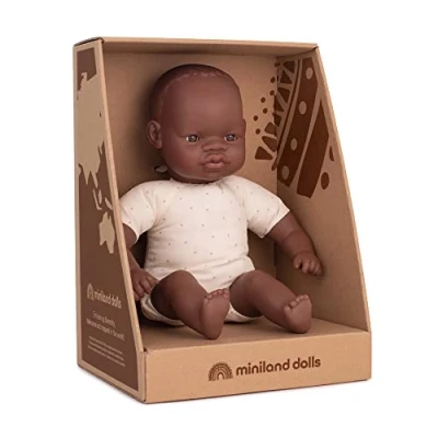 Afbeelding van Miniland babypop afrikaans met zacht lijfje 32 cm