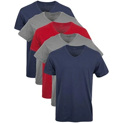 Afbeelding van Gildan T shirts met V hals, multipack gebreid heren (6 stuks), Marineblauw/antraciet/kardinaal rood (5 L