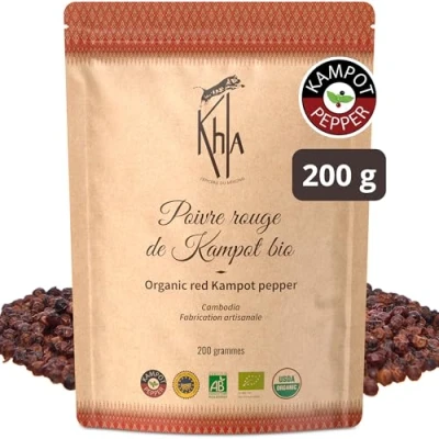 Afbeelding van Khla Biologische rode Peper van Kampot Losse zak in korrels 200g Navulmolen Grand Cru, Zoet &amp; Fruitig Keukeningrediënt Direct Producer Kruiden Azië Herkomst Cambodja