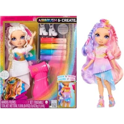 Afbeelding van Rainbow High Air Brush &amp; Create modepop om zelf te ontwerpen met airbrush marker set, afwasbaar, regenboogmarkers, lang haar, paarse ogen, kleuren, creëren, spelen, afspoelen en herhalen. Creatief 4 12+ jaar