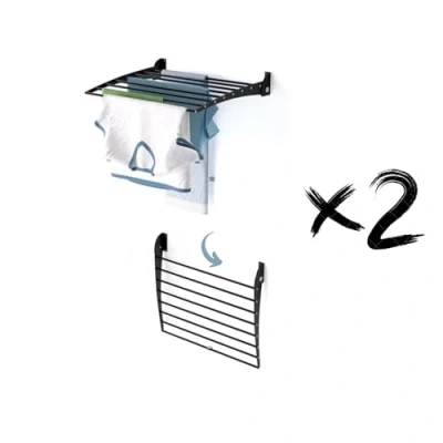 Afbeelding van foxydry Fold droogrek voor aan de muur, verticaal binnen en buiten, van aluminium staal, 62 x 50 cm (zwart, neersluiting, 2 laags, 60)