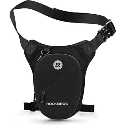 Afbeelding van ROCKBROS Motorfiets beentas, waterdichte motortas met schouderriem, afneembare reflecterende heuptas, dijbeentas, heren en dames, voor motorfiets, fietsen, wandelen, sport in de open lucht, zwart.