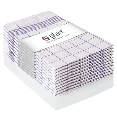Afbeelding van Glart (Exclusive) 48KV2 10 delige set theedoeken, keukendoeken, 50 x 70 cm, 100% katoen Oeko TEX, geruit, voorgewassen, geruit paars, één maat