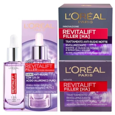 Afbeelding van L&#039;Oréal Paris Revitalift Filler anti Rimpel Serum Vochtinbrengend 30 ml + 50 aging Behandeling Revolumizing Night Face met Hyaluronzuur