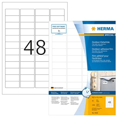 Afbeelding van Herma 9536 Folie etiketten 45.7 x 21.2 mm Folie, mat Wit 1920 stuk(s) Extra sterk hechtend Laser (zwart/wit), (kleur), Kopiëren