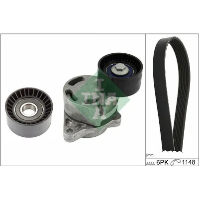 Afbeelding van INA 529 0407 10 Poly V riem set Generatorvrijloop controleren en indien nodig vervangen OPEL: Vivaro A Combi, Movano Minibus, Van
