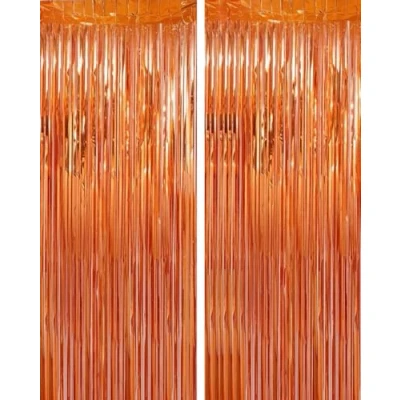 Afbeelding van Set van 2 oranje glitter lamellengordijnen achtergronddecoratie franjes Nieuwjaar voor verjaardag, bruiloft, feest decoratie disco, feest,