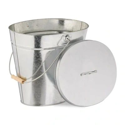 Afbeelding van Relaxdays asemmer met deksel open haard accessoire zilver kolenemmer staal L