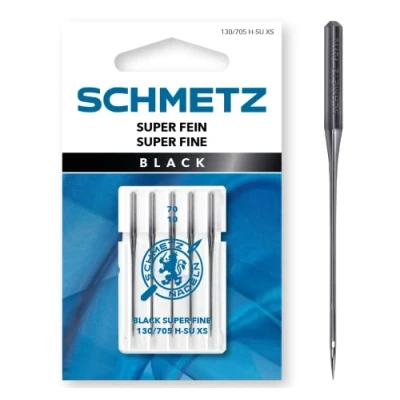 Afbeelding van SCHMETZ Naaimachinenaalden 5 Black Super Fine naalden 130/705 H SU XS Naalddikte 70/10 Te gebruiken op alle gangbare familienaaimachines
