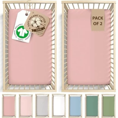 Afbeelding van Bunnyjik Hoeslaken voor wieg 120 x 60 cm GOTS gecertificeerd biologisch katoen luxe dik 190 g/m² en zacht babylaken 100% gekamd babybedlakens