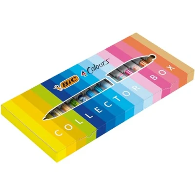 Image de Collection Spéciale BIC 4 Couleurs 15 Stylos Bille Pointe Moyenne (1,00 mm) et Large (1,6 d’Encre Assorties, Boîte de