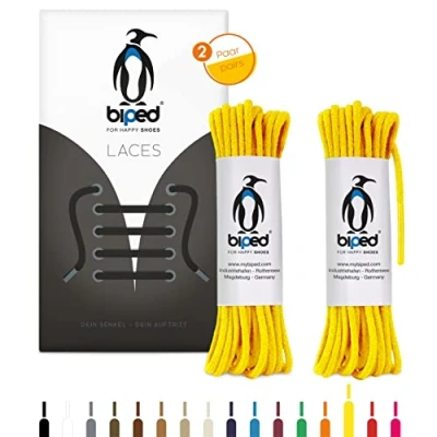 Afbeelding van biped LACES 2 paar ronde veters van katoen, Ø mm dik, hoogwaardige voor schoenen en laarzen leer, scheurvast wasbaar, gemaakt in EU Z2900 (geel, 120 cm)