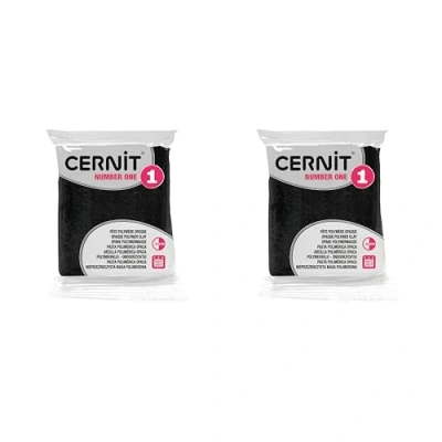 Afbeelding van CERNIT CE9056100AMZC een set van 2 polymeerdeeg, nummer één boetseerklei om te bakken kleur zwart blokken 56 g