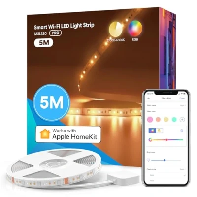Afbeelding van meross Ledstrip, 5 m, werkt met Apple HomeKit, wifi ledstrips, smart RGBWW strip, compatibel Alexa en Google, voor thuis, feest, Kerstmis