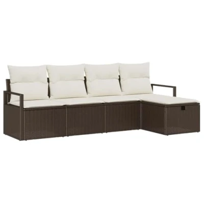 Afbeelding van vidaXL 5 delige Tuin Sofa Set met Kussens Bruin Poly Rattan