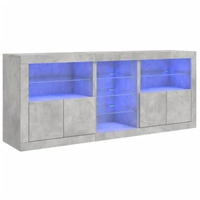 Image de vidaXL Buffet avec lumières LED gris béton 181,5x37x67 cm3209005
