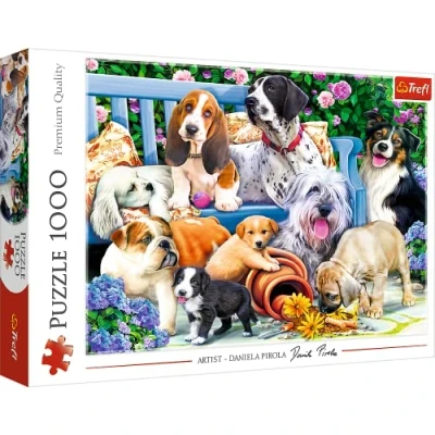 Image de Trefl Chiens dans le Jardin 1000 Pièces, Chiens, Jouant, Banc, Jardin, Rencontre de Chien, DIY Puzzle, Divertissement Créatif, Cadeau, Amusement, Puzzles Classiques
