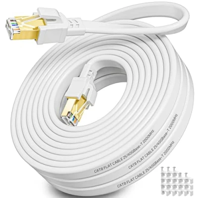 Afbeelding van Ethernet kabel, 18 m, Cat 8, RJ45 plat, netwerkkabel, afgeschermd, hoge snelheid, vezel, 40 Gbit/s, 2000 MHz, Gigabit ethernetkabel, wit, internetkabel voor router, modem PS5/4