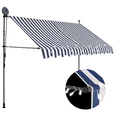 Afbeelding van Luifel handmatig uitschuifbaar met LED 300 cm blauw en wit