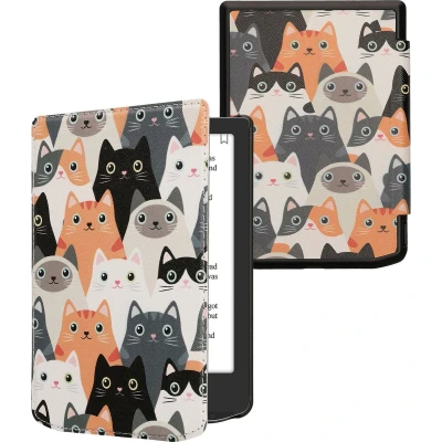 Afbeelding van kwmobile E reader hoesje geschikt voor Pocketbook Verse / Pro hoes flip case met magnetische sluiting Ereader cover Katten design in oranje zwart wit
