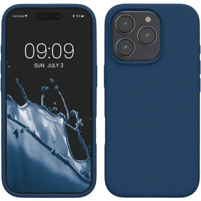 Afbeelding van kwmobile telefoonhoesje geschikt voor Apple iPhone 16 Pro Max Hoesje met siliconen coating Smartphone case in marineblauw