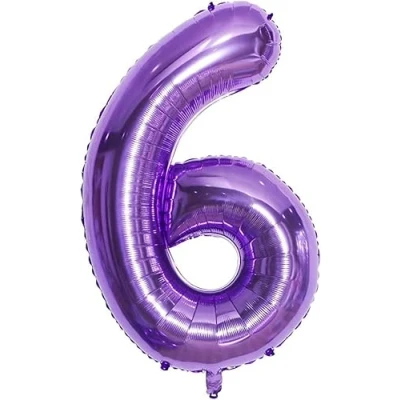 Afbeelding van ballon verjaardag 6 jaar paars 101 cm cijfer decoratie feestdecoratie vliegt dankzij het helium