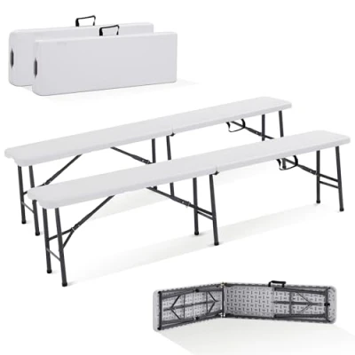 Afbeelding van AREBOS Tuinbank Set van 2 stuks Picknickbank Inklapbaar Tuinbanken 183 x 28 43 cm Wit