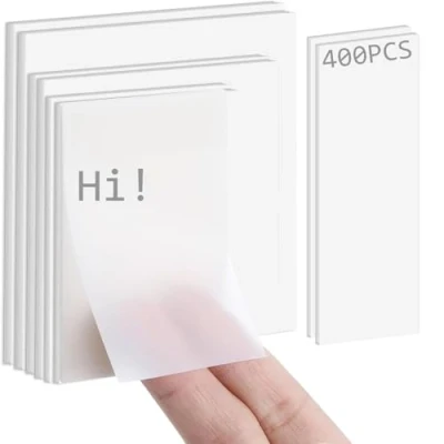 Afbeelding van 400 stuks transparante zelfklevende notities, scheidingsetiketten, transparant, sticky memopads, herbruikbaar, voor kantoren, huishoudens en studenten