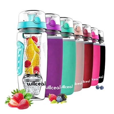 Afbeelding van willceal 950 ml Duurzame Fruit Infuser Waterfles met Verwijderbare Gel Bal, Groot BPA Vrij Tritan, Flip Top Deksel, Lekvrij Sport, Camping, teal