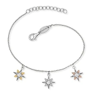 Afbeelding van Engelsrufer Driekleurige damesarmband van Sterling zilver met drie sterren hangers in zilvergoud roségoud 15 zirkoniastenen karabijnsluiting lengtes verstelbaar,