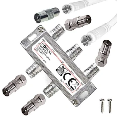 Afbeelding van TronicXL 4 voudige IEC verdeler antenneverdeler TV kabel adapter satelliet BK splitter kabeltelevisie voudig o.a geschikt voor HD Unitymedia Vodafone Netcologne Netkassel Primacom Ewe Unicable DVBC