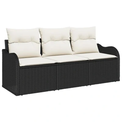 Afbeelding van vidaXL 3 delige Tuin Sofa Set met Kussens Zwart Poly Rattan, 2 zits Opslag &amp; Rattan