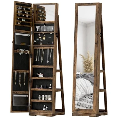 Afbeelding van HOMCOM Staande sieradenkast MDF 38x38x160cm Rustiek bruin