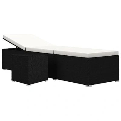 Afbeelding van vidaXL Ligstoel en kussen theetafel, patio ligstoel, terras, balkon, gevlochten, wit, crèmekleurig