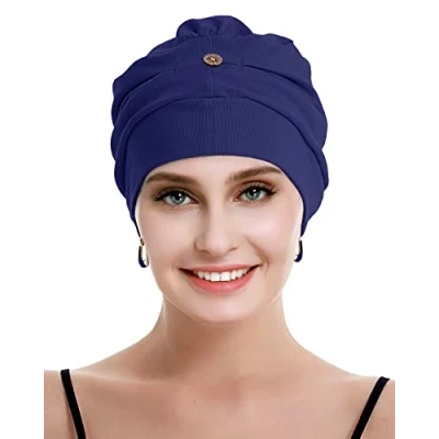 Afbeelding van Osvyo Chemotulbanden voor dames, haaruitvalhoed, licht katoen, verzegelde verpakking, één maat, Marineblauw katoen