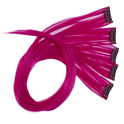 Afbeelding van CAISHA 60 cm, kleurrijke strengen, clip in extensions, glad, lang, haarstukje, fuchsia, BST112
