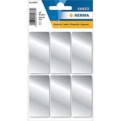 Afbeelding van HERMA 18 stuks multifunctionele etiketten, zilverkleurig, 26 x 54 mm, 6 per vel, huishoudelijke etiketten voor kalendermarkering, planner, blanco glanzend papier