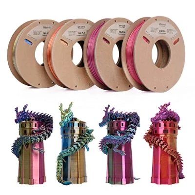 Afbeelding van ERYONE Zijde PLA filament 1,75 mm, 0,03 4 x 0,25 kg/spoel/verpakking, driekleurig rood/blauw/groen, rood/goud/paars, rood/geel/blauw, oranje/blauw/groen