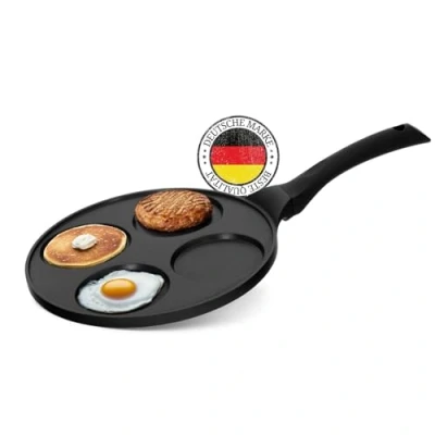 Afbeelding van Pancakes Pannenkoekenpan Ø 26 cm Drievoudig gecoate oogpan Inductie Frying pan Oladji 4 gaats van gegoten aluminium Mini pannenkoeken gebakken eieren Blinis Poffertjes