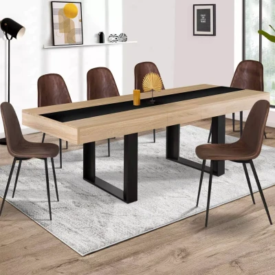 Afbeelding van Table à manger extensible PHOENIX 6 10 personnes bois et noir bande centrale noire 160 200 cm