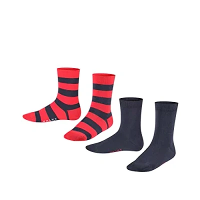 Image de FALKE Happy Stripe 2 Pack, Chaussettes Mixte Enfant, Coton, Bleu (Marine 6120), 23 26 (Lot De 2)