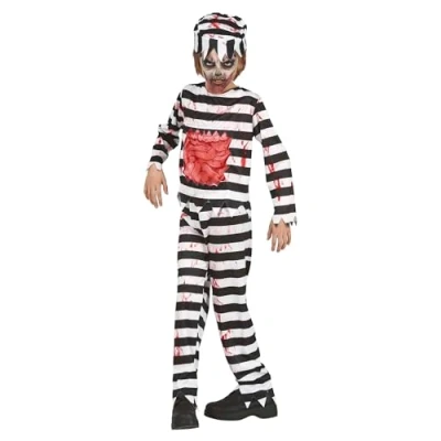 Afbeelding van Guirca Boef Kostuum Levenslange Hongerige Zombie Gevangene Kind Zwart / Wit 10 12 jaar Halloween Verkleedkleding