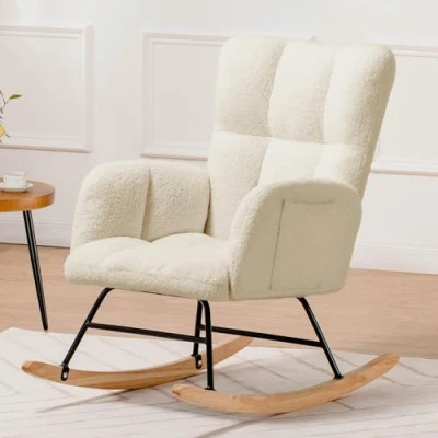 Afbeelding van COMHOMA Schommelstoel, relaxstoel met armleuningen, oorstoel, pluche pluche, belastbaar tot 150 kg, ligstoel voor slaapkamer, woonkamer, design